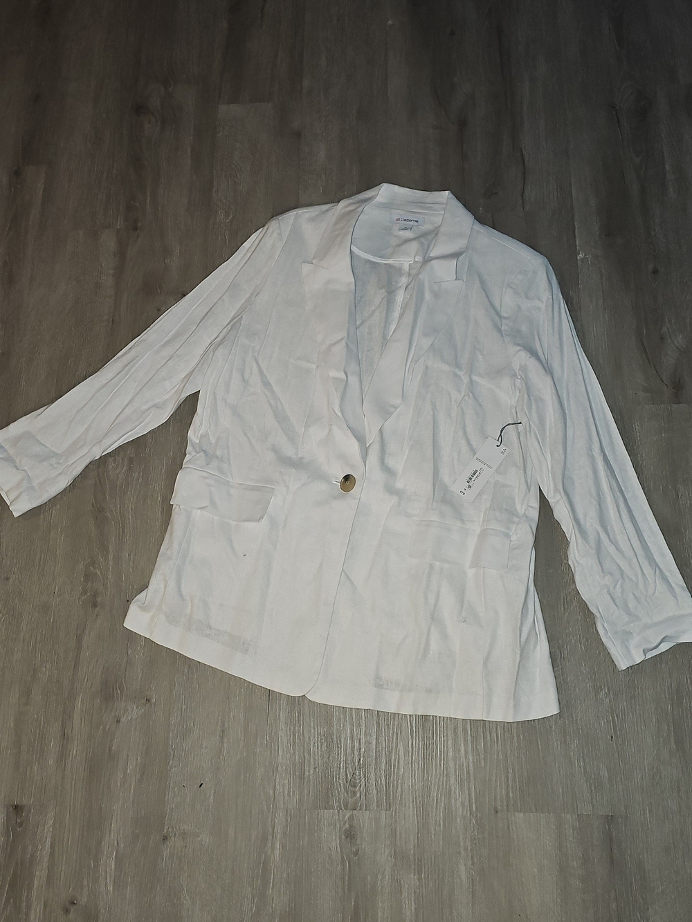 Lightweight Liz Claiborne White Women's Single-Button Linen Blazer Jacket